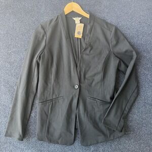 Duluth Trading Blazer Womens 12 Black Ponte Pro One Button Stretch Office 83821